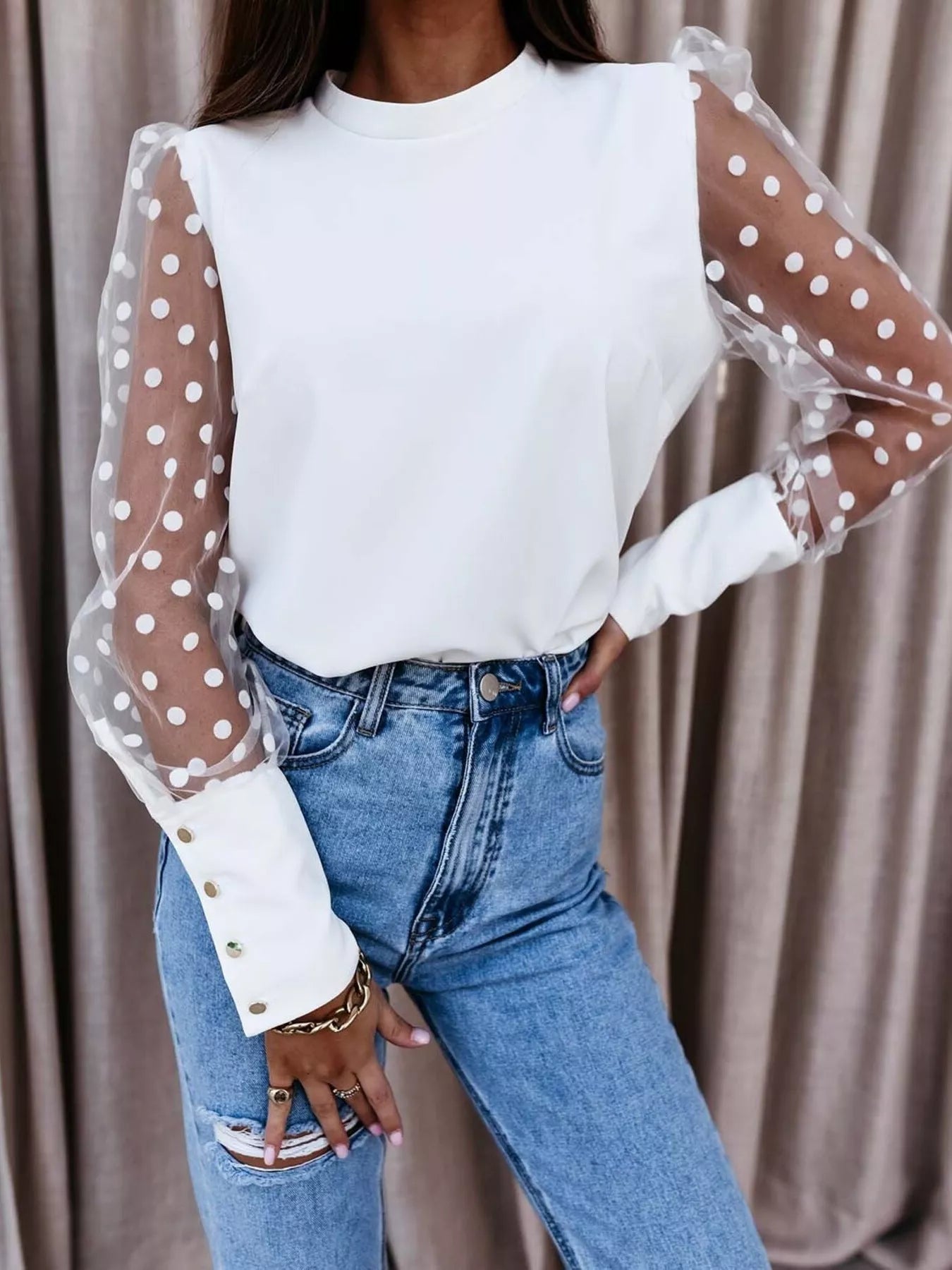 Sheer Polka Dot Sleeve Top
