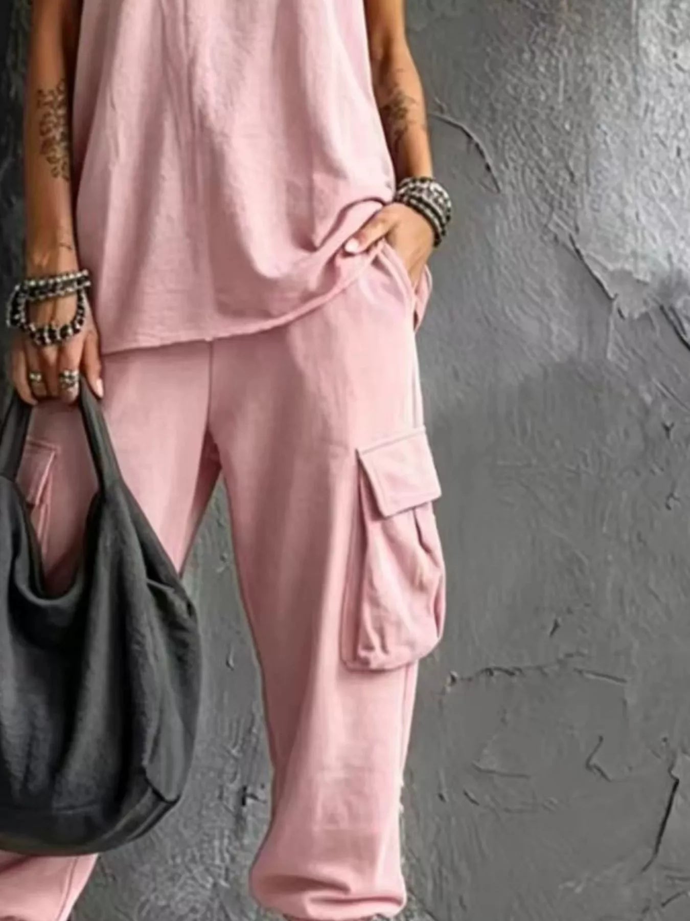 Full Size Casual Tank and Cargo Pants Set Plus Size