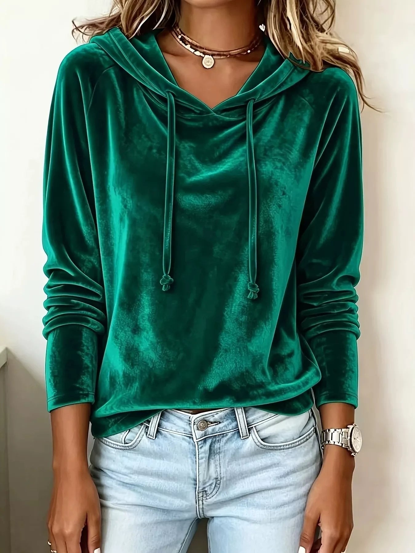 Full Size Velvet Drawstring Long Sleeve Hoodie Plus Size