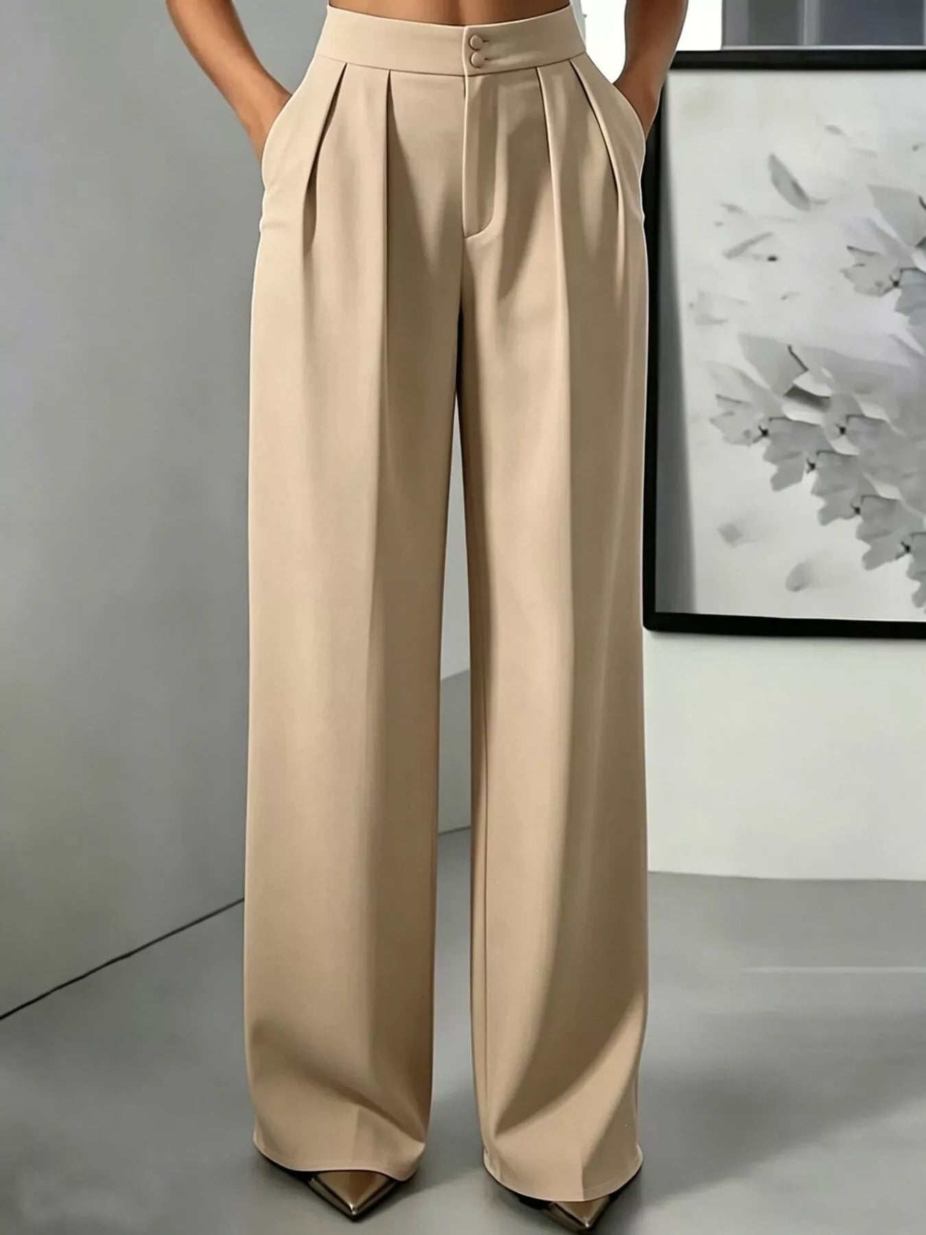 High-Waisted Pleated Wide-Leg Pants