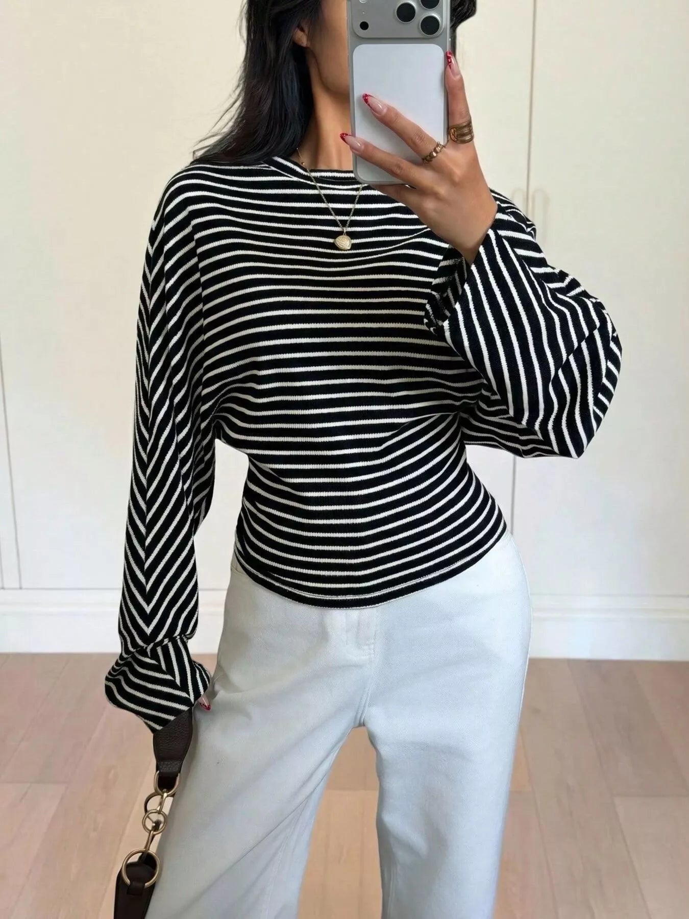 Casual Striped Batwing Sleeve T-Shirt