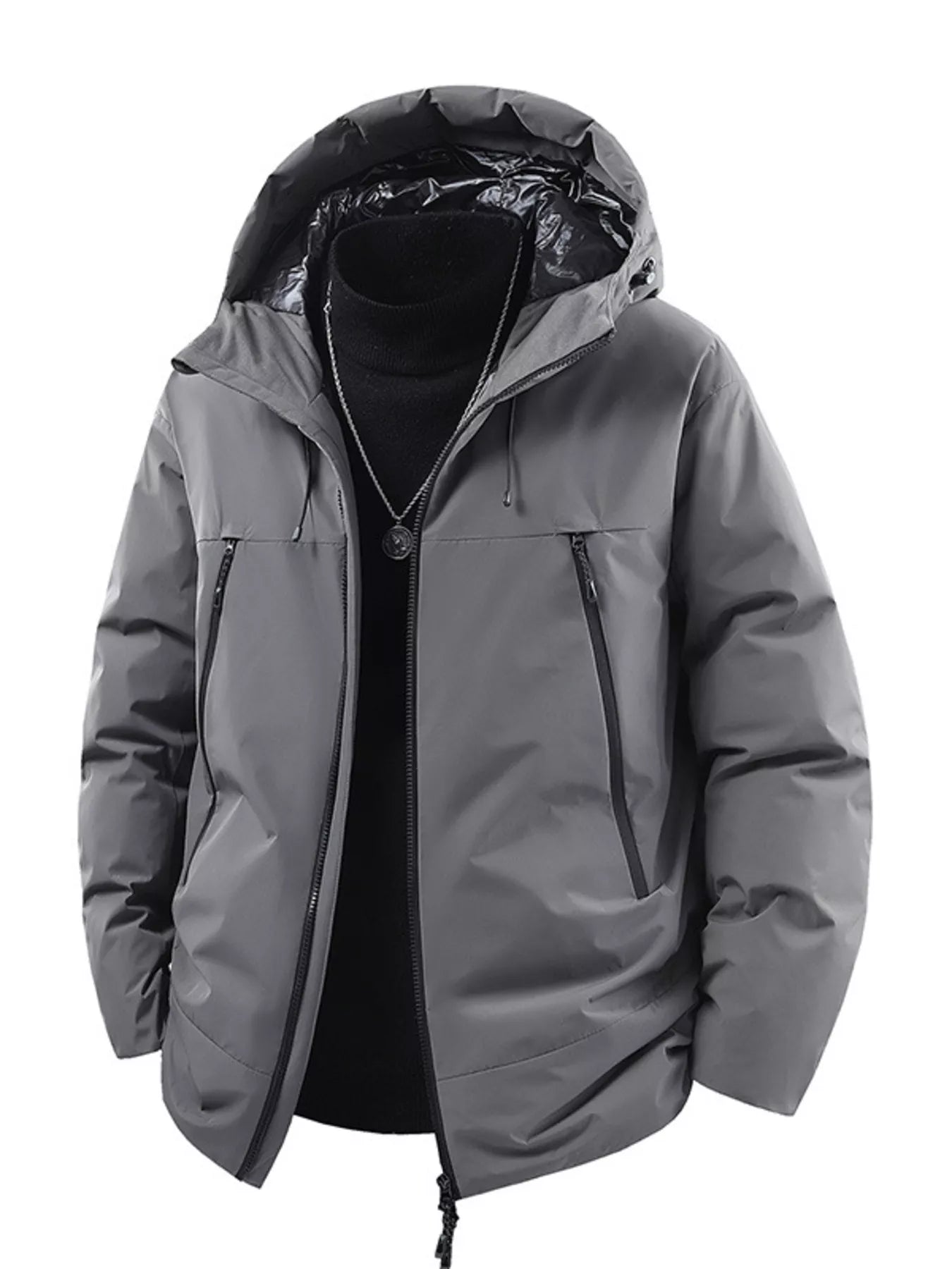 Men's Plus Size Zip Up Hooded Puffer Jacket