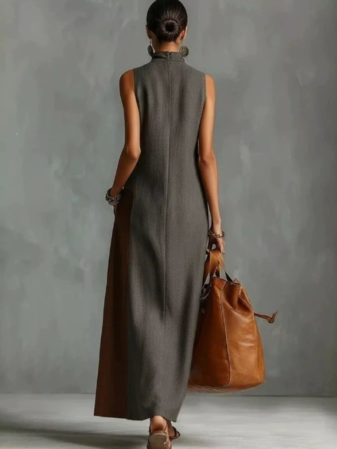 Full Size Color Block Mock Neck Sleeveless Maxi Dress Plus Size