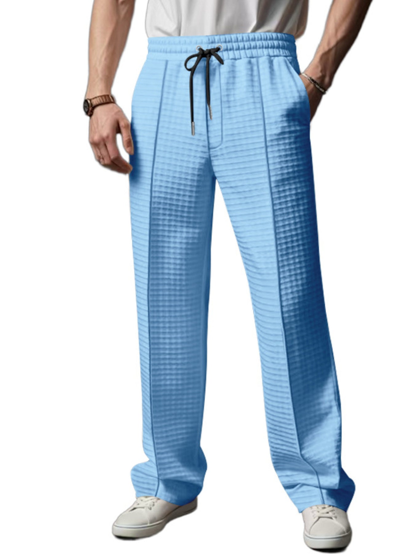 Men's Full Size Textured Drawstring Casual Pants Plus Size