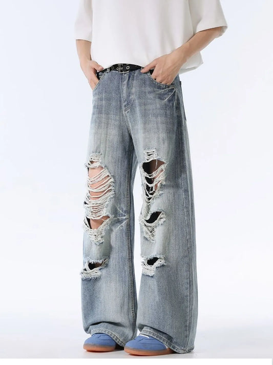 Men's Distressed Wide Leg Baggy Jeans