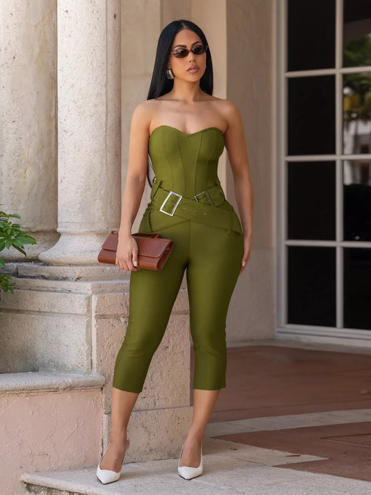 Belted Tube Skinny Jumpsuit