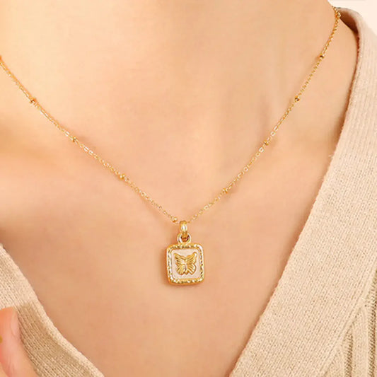 Butterfly Square Titanium Steel Pendant Necklace