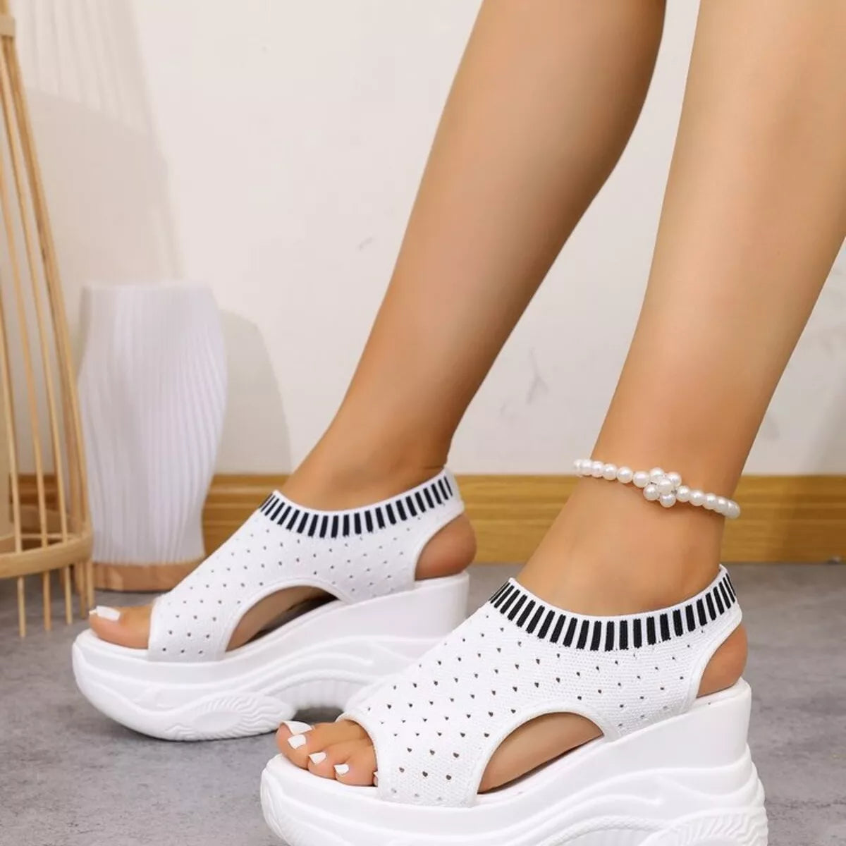 Mesh Platform Wedge Sandals