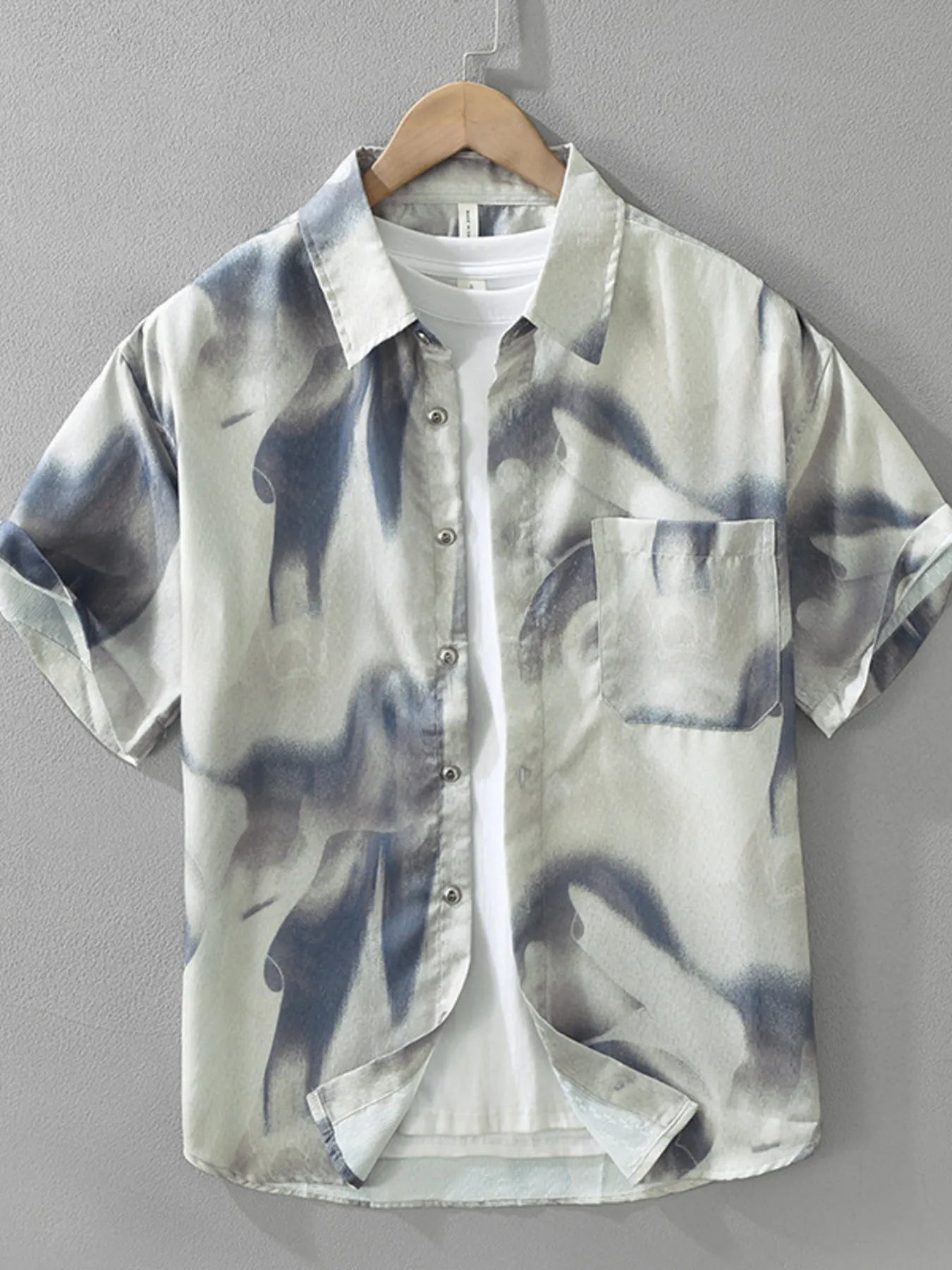 Men's Plus Size Abstract Print Short Sleeve Button-Up Shirt
