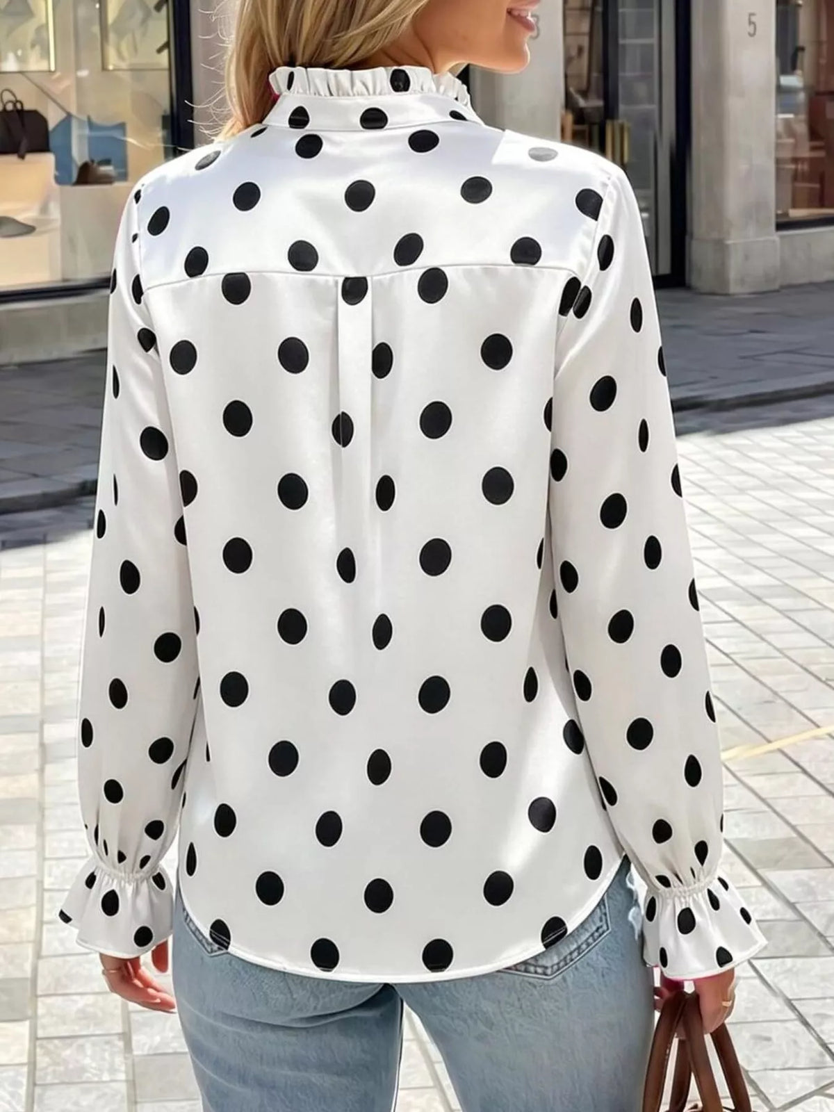 Elegant Button Down Ruffle Trim Satin Shirt