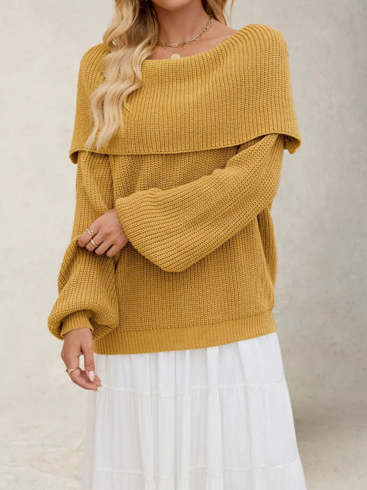 Fold-Over Collar Long Sleeve Sweater