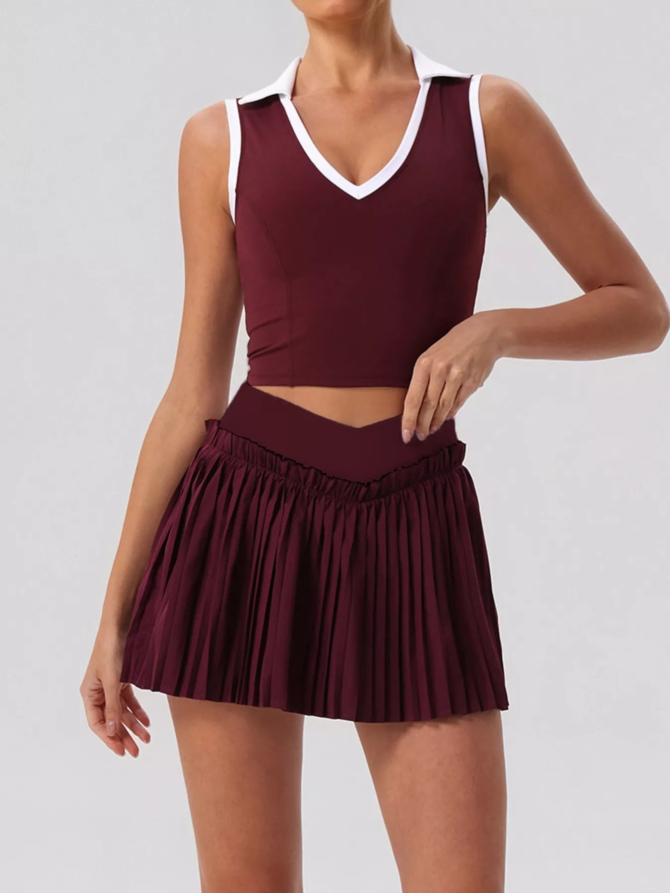 Sleeveless Top and Pleated Skirt Active Set