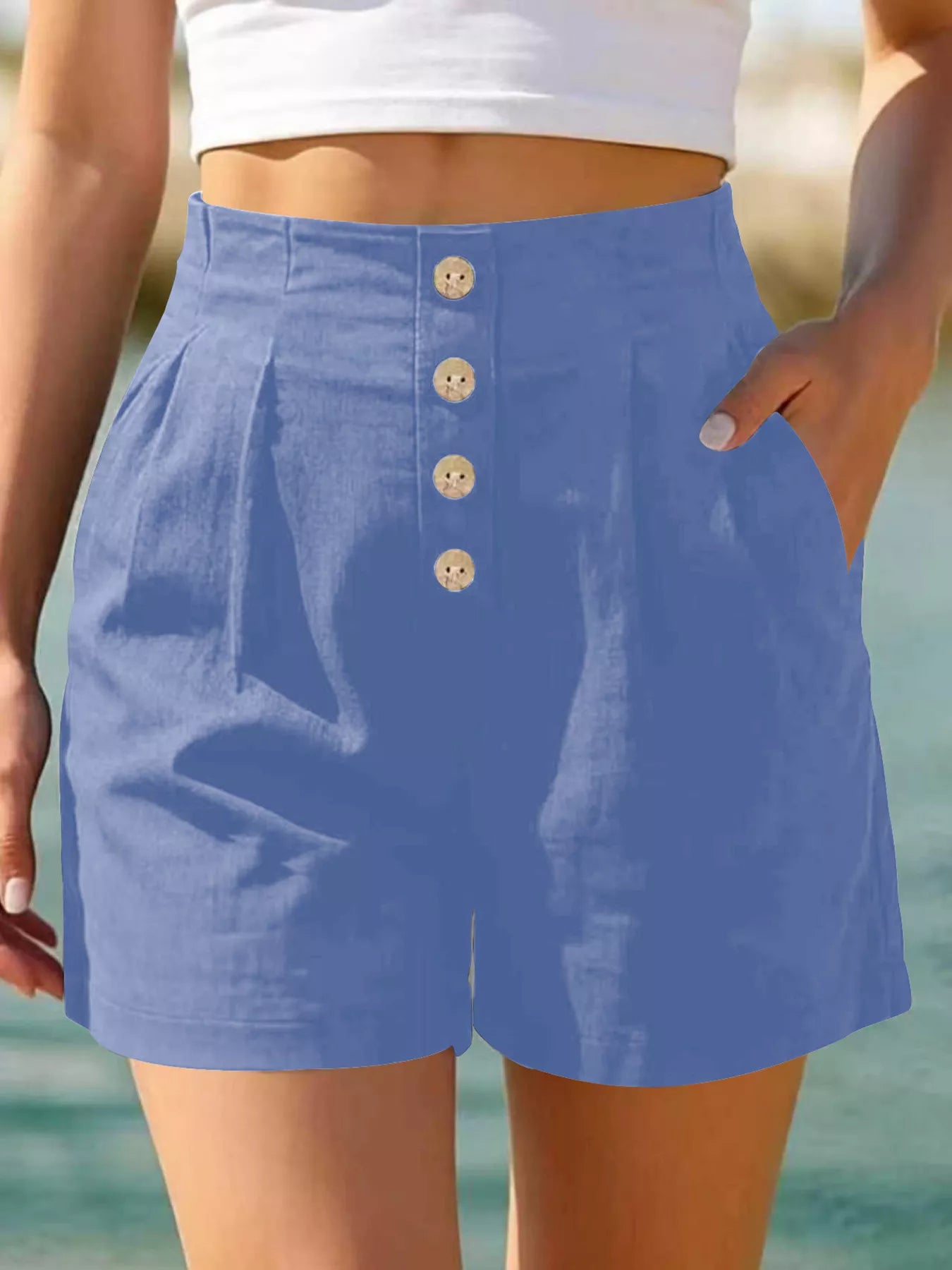 Button Fly High Waist Shorts
