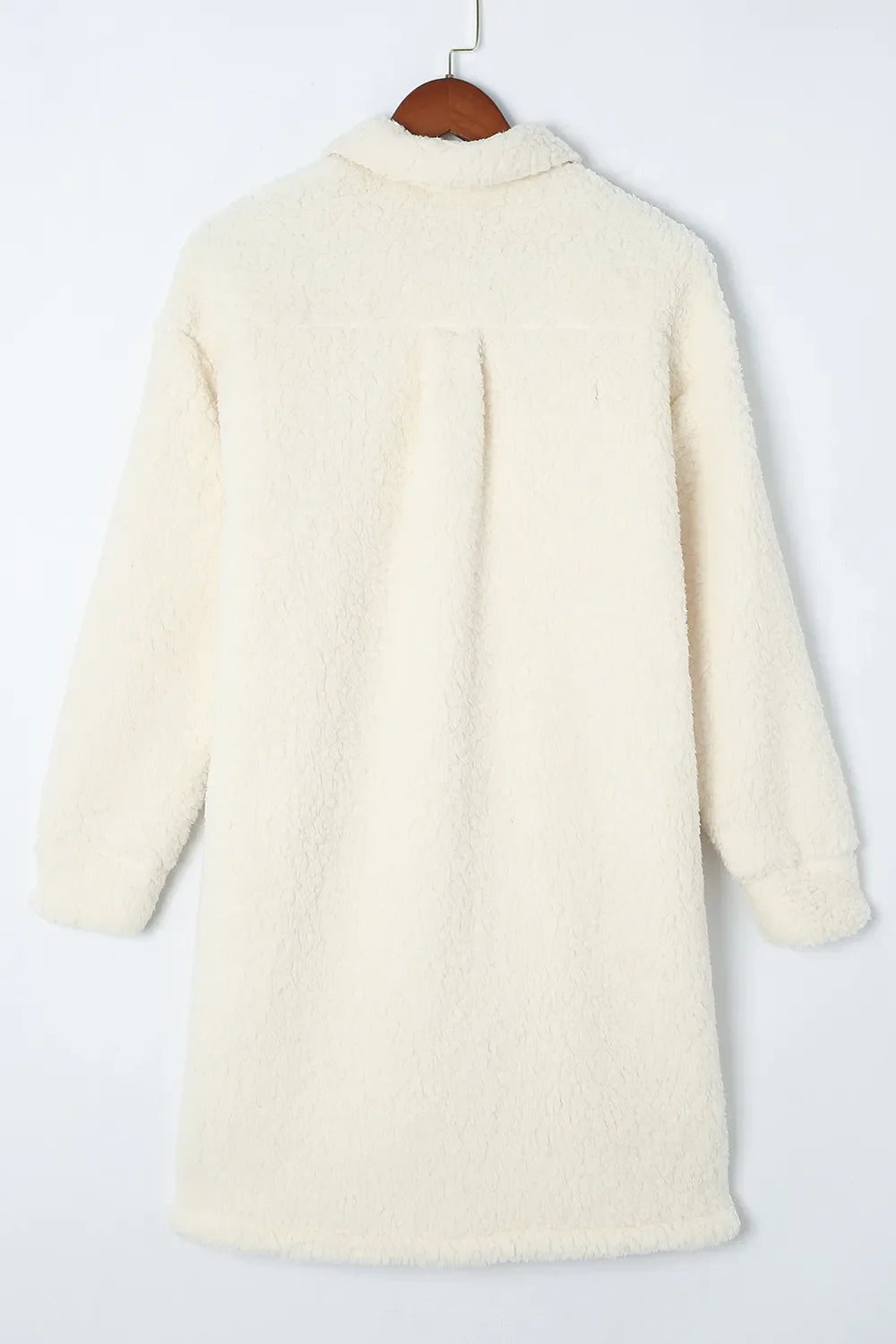 Collared Neck Long Sleeve Longline Teddy Jacket