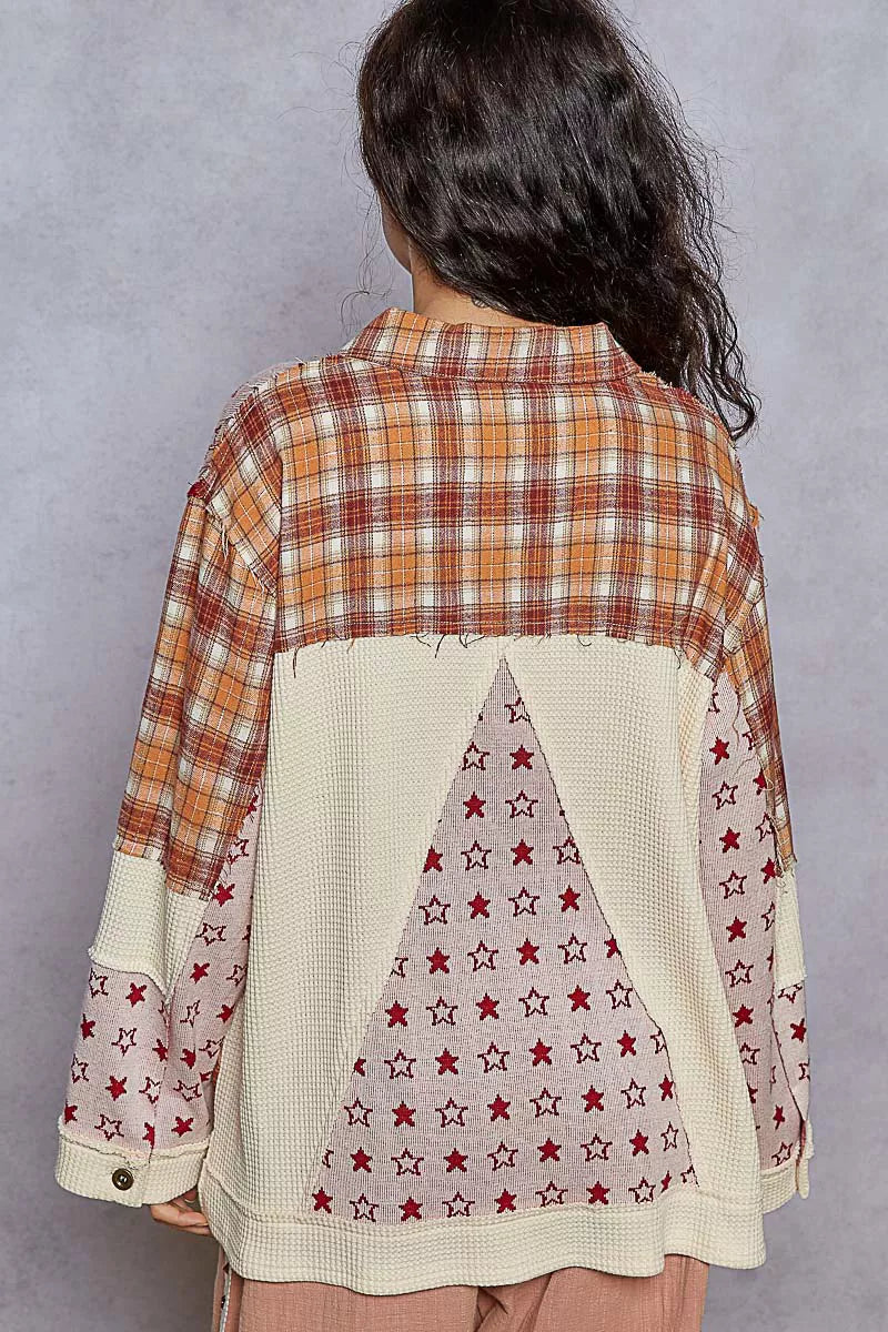 POL Plaid Contrast Button Down Shacket