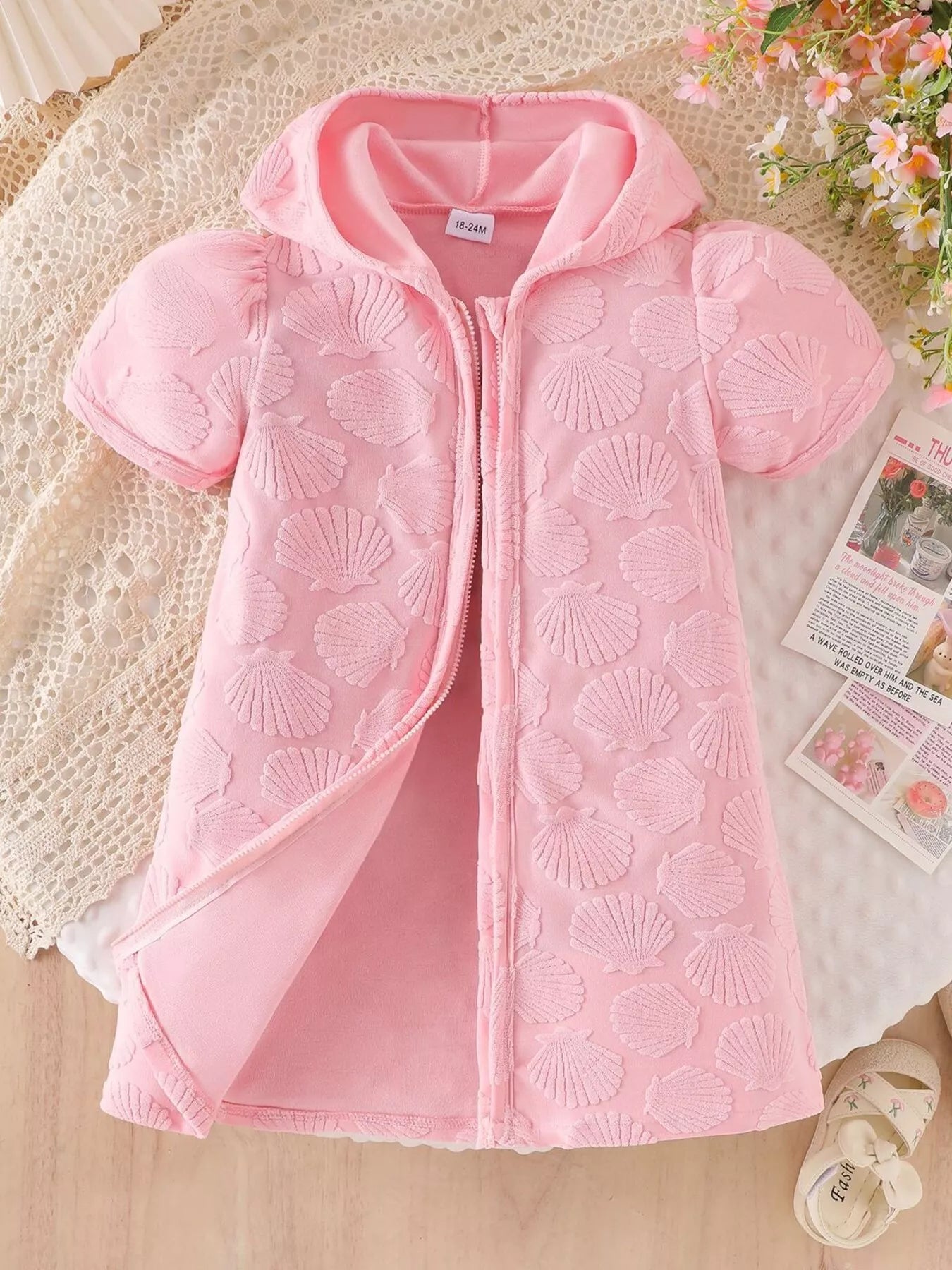 Children's Hooded Puff Sleeve Shell Textured Jacket