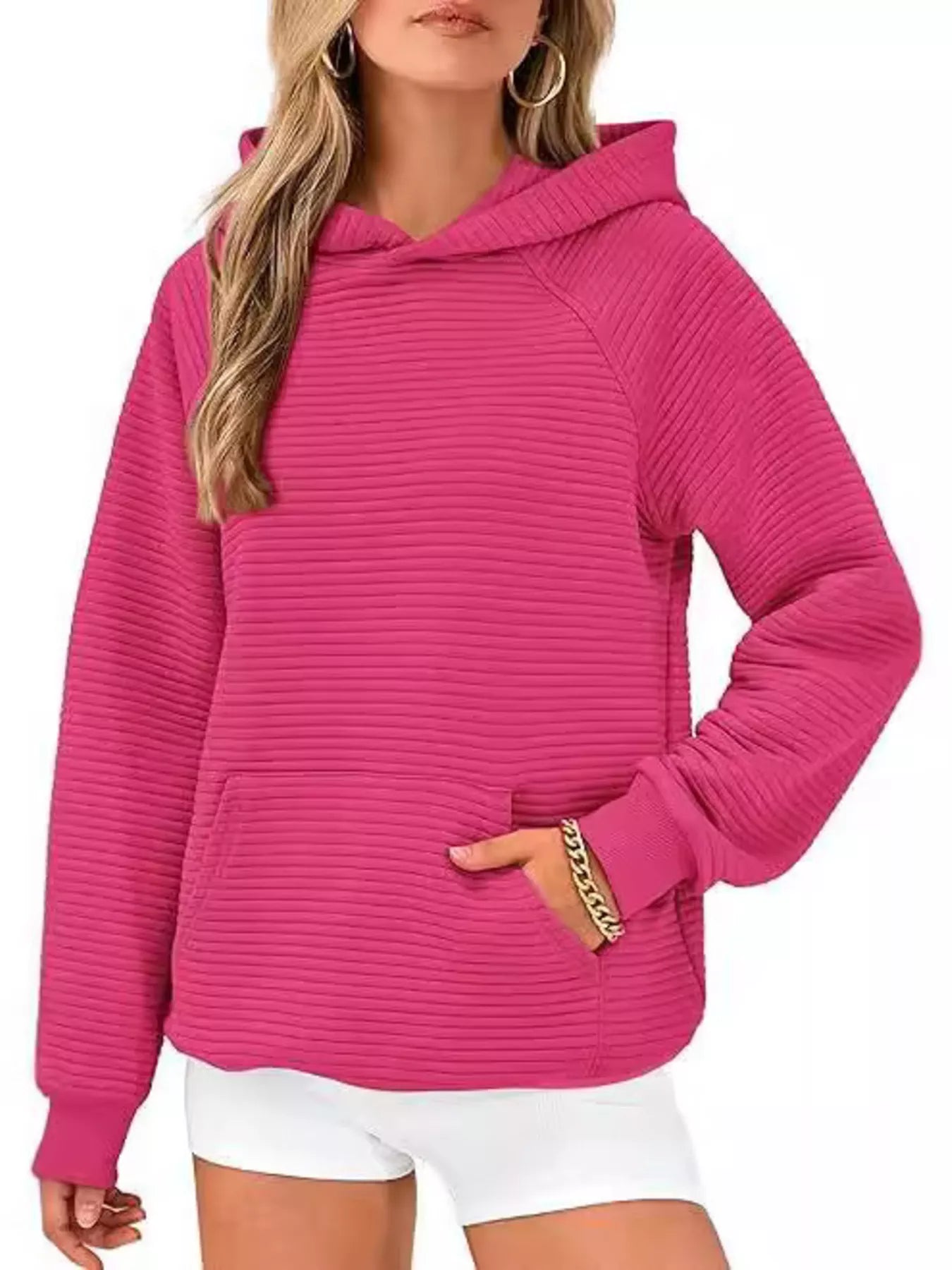 Texture Kangaroo Pocket Raglan Sleeve Hoodie