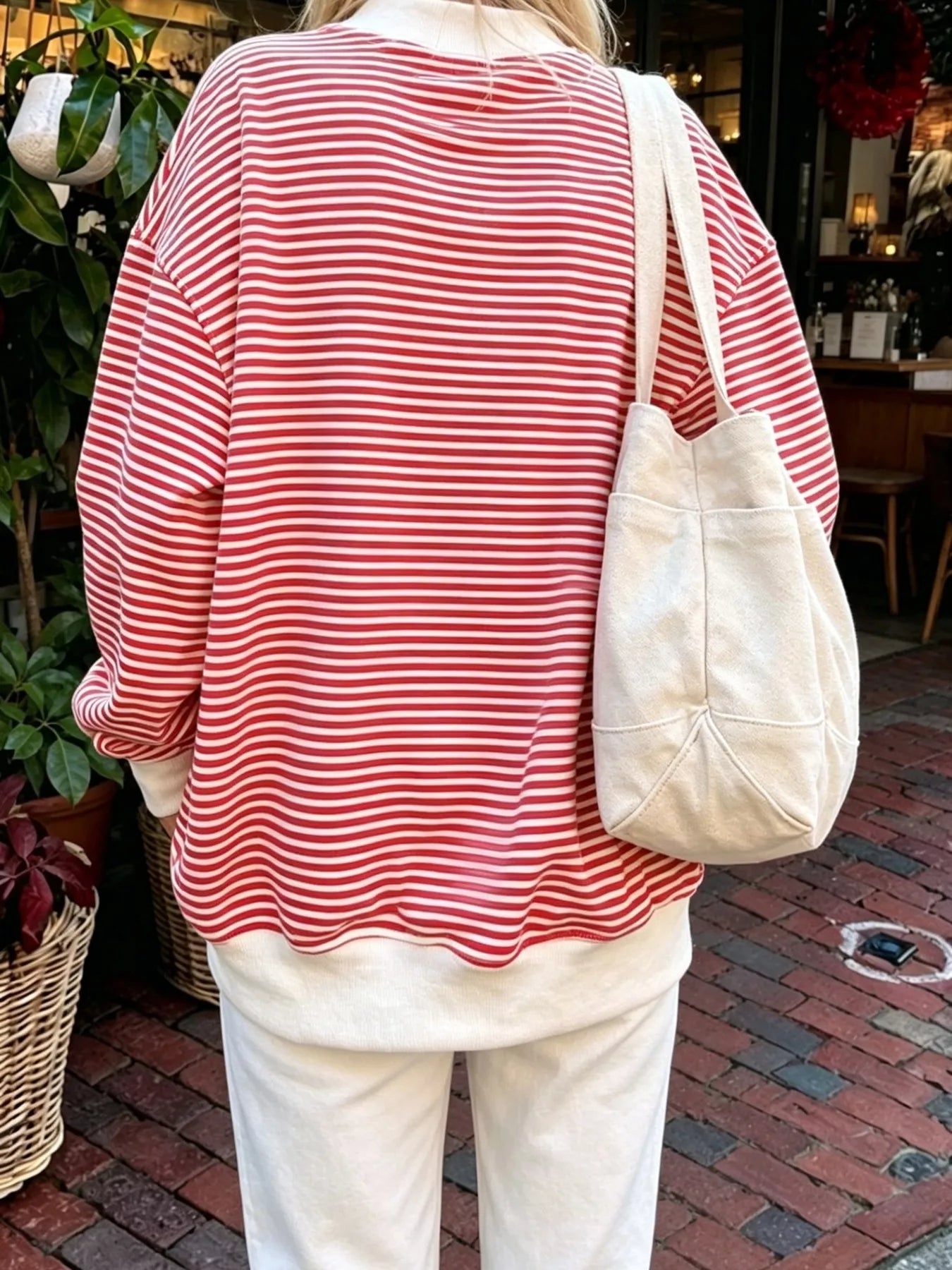 Oversized Striped Crew Neck Sweatshirt