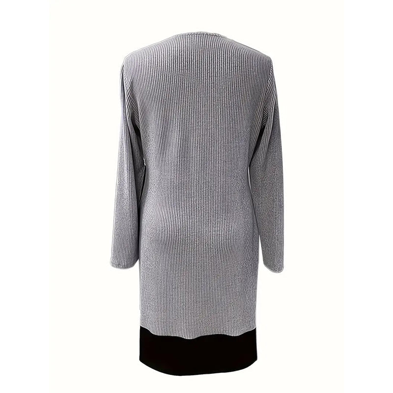 Women's Color-Block Midi Dress, Long Sleeve Faux Two-Piece Daily Dress (See size chart where applicable)