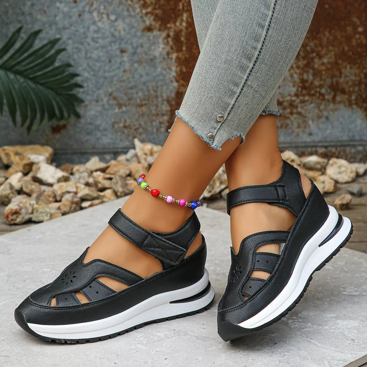 Cutout Wedge Sandals