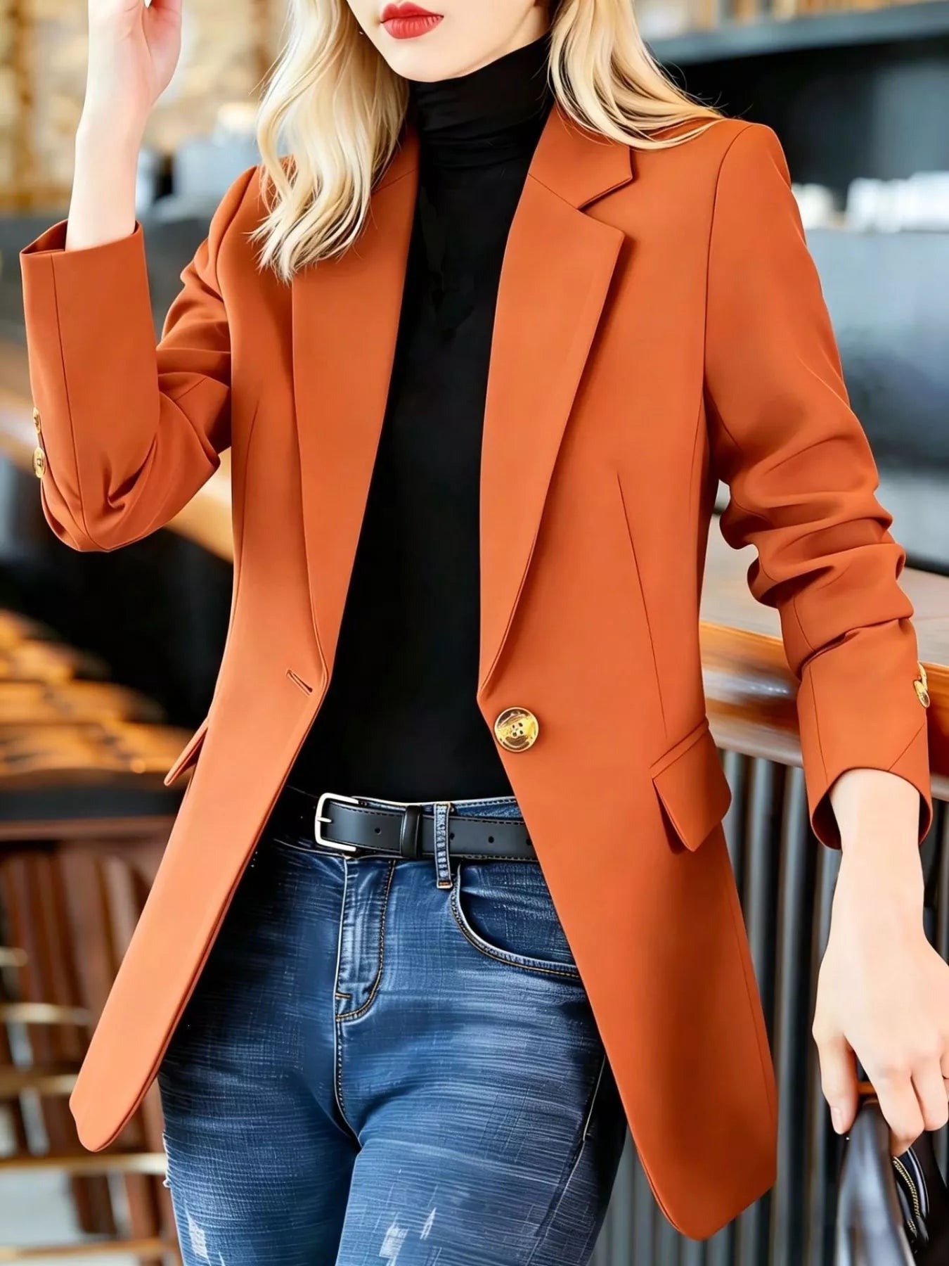 Full Size One Button Lapel Collar Blazer Plus Size