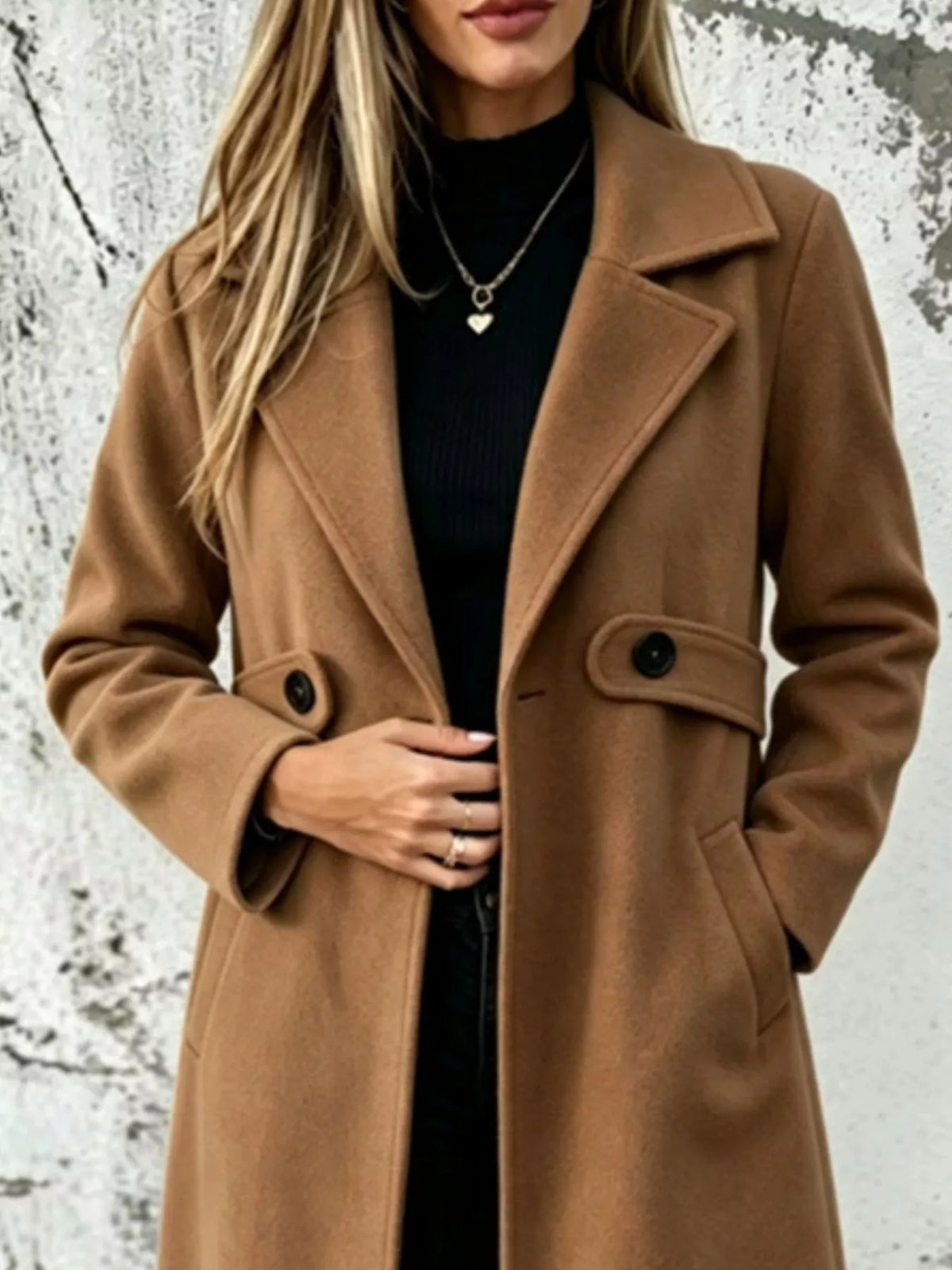 Full Size Lapel Collar Longline Overcoat Plus Size