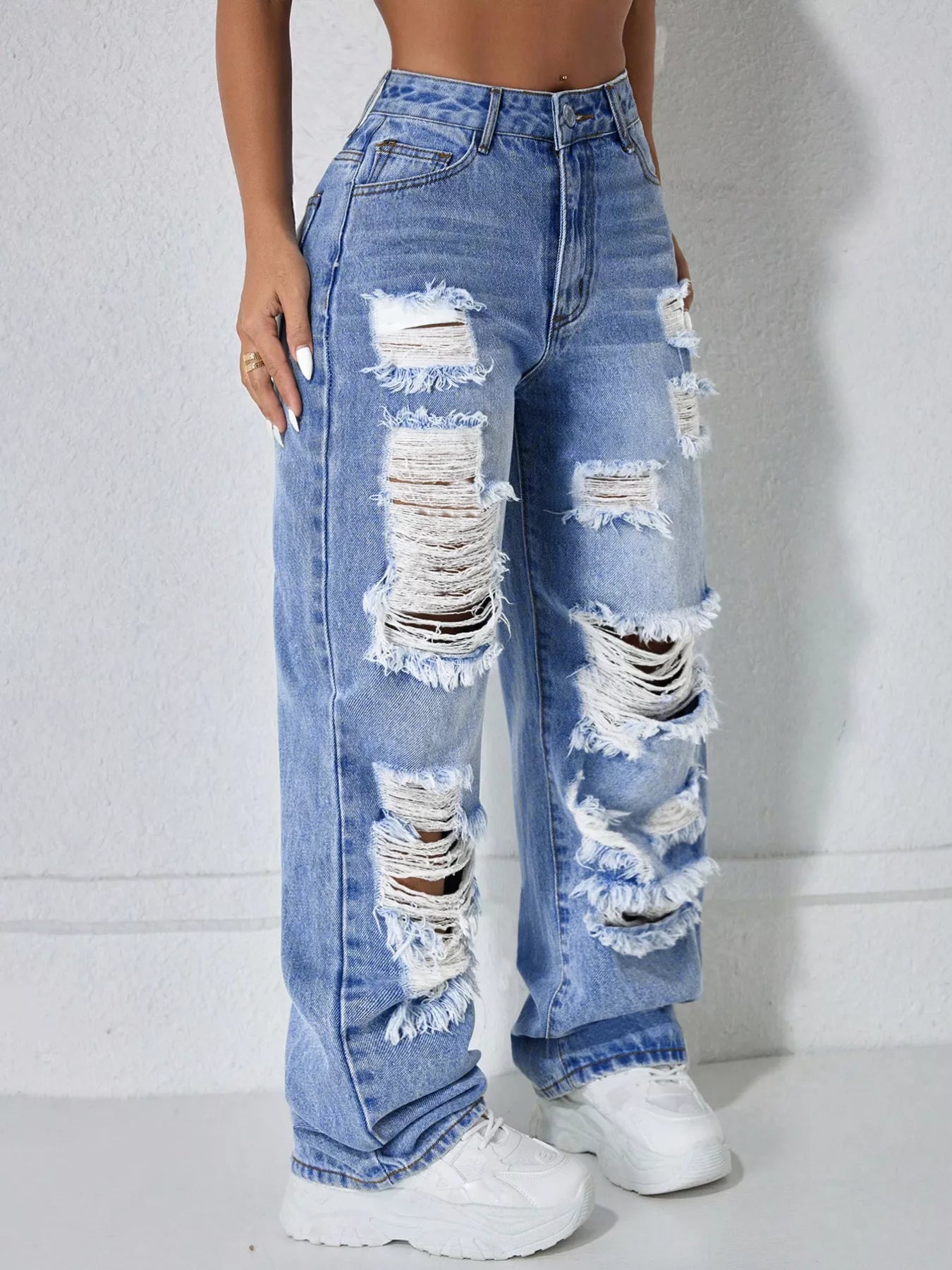 Distressed Wide Leg Jeans