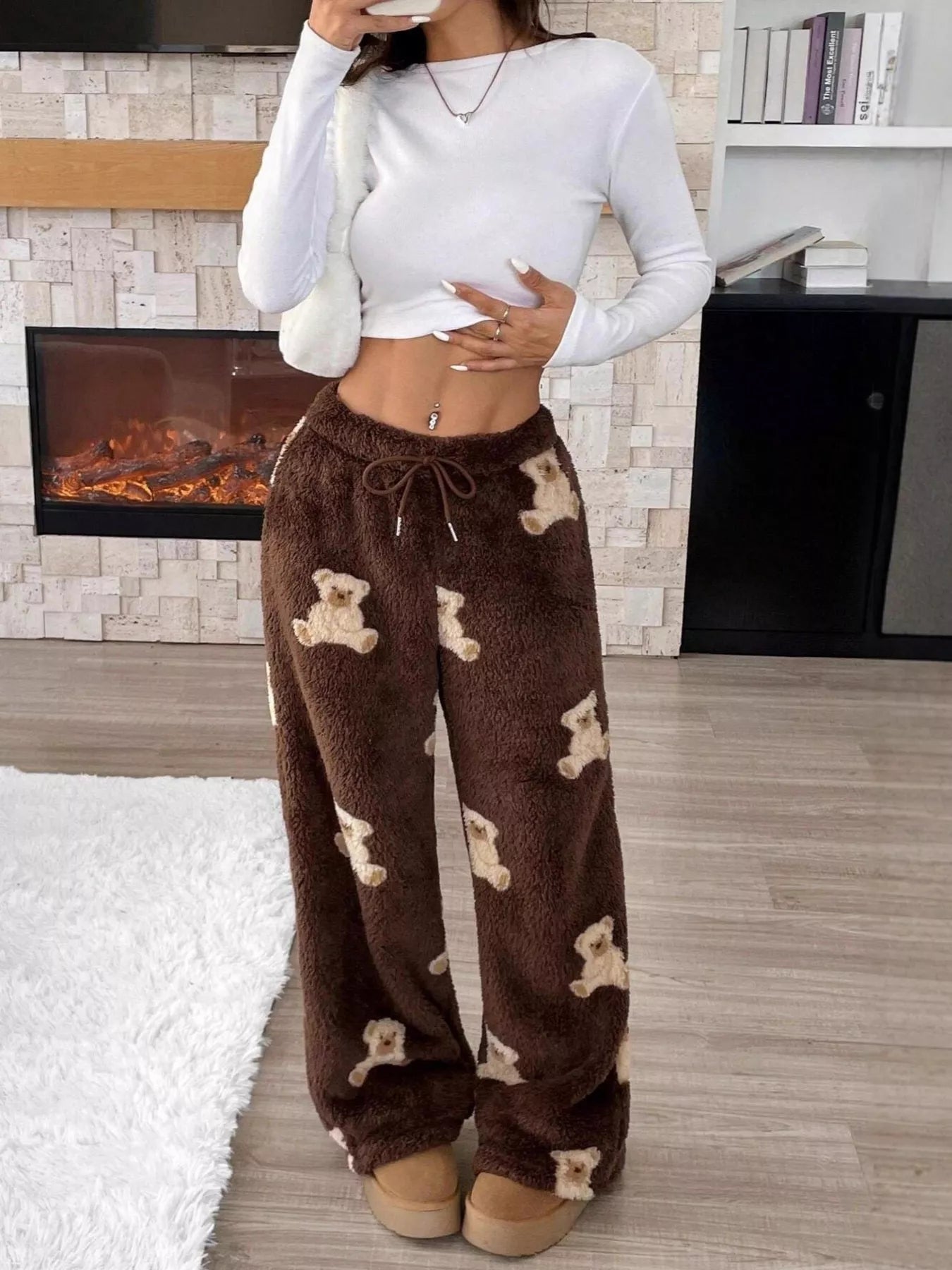 Teddy Bear Print Fluffy Pants