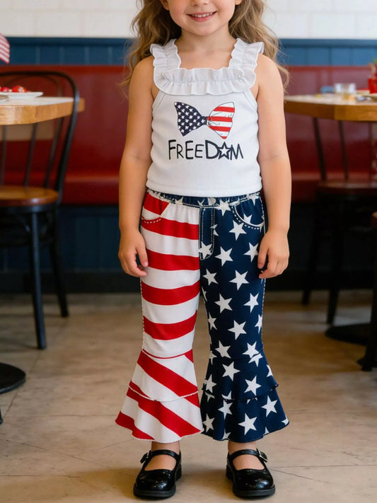 Children's Patriotic Freedom Ruffle Tank and Pants Set