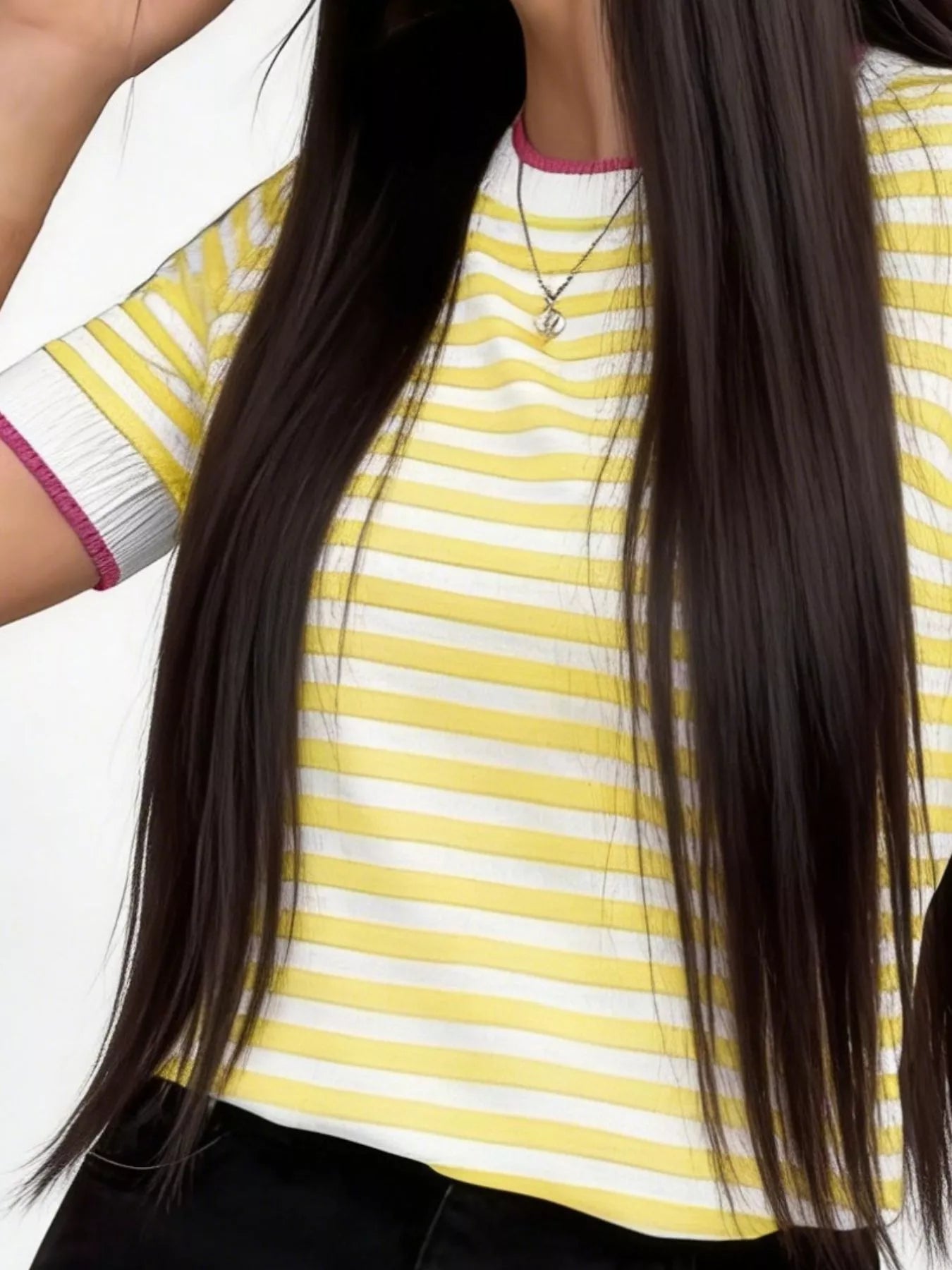 Contrast Trim Striped Short Sleeve Knit Top