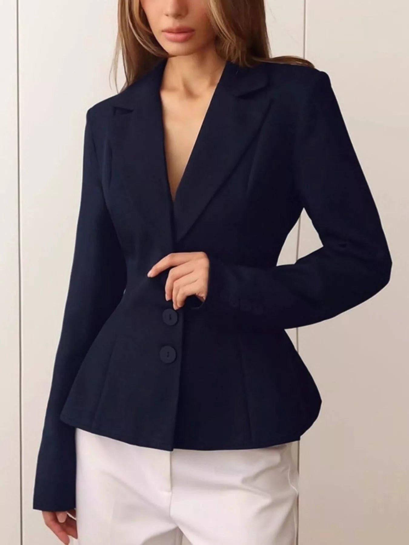 Lapel Collar Button Up Blazer