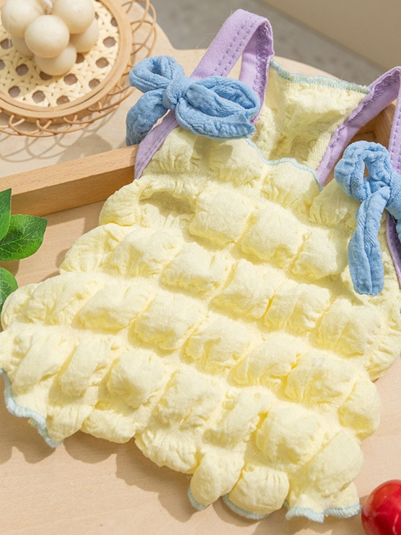 Bubble Textured Tie Shoulder Pet Top