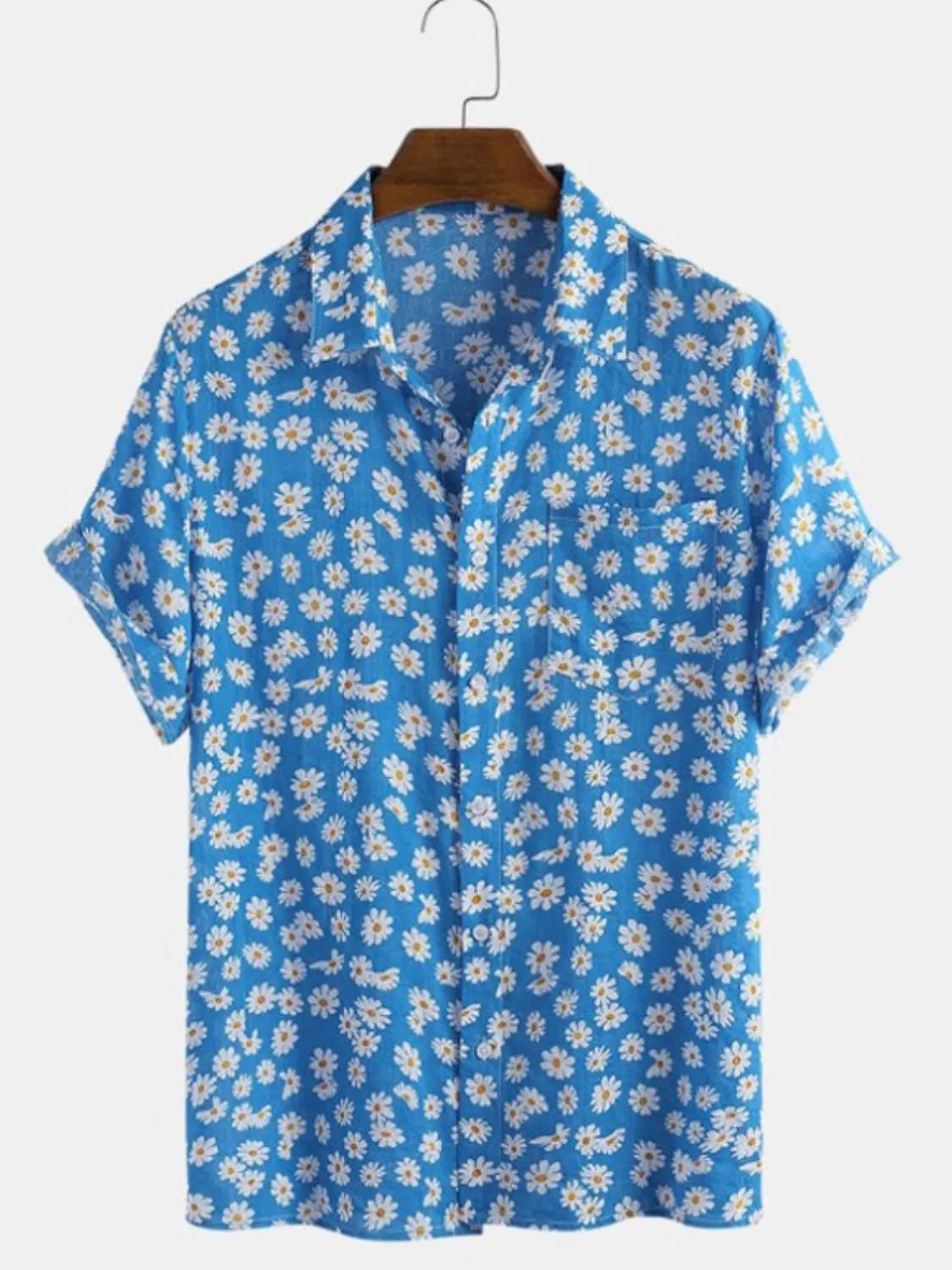 Men's Full Size Daisy Print Button Up Shirt Plus Size