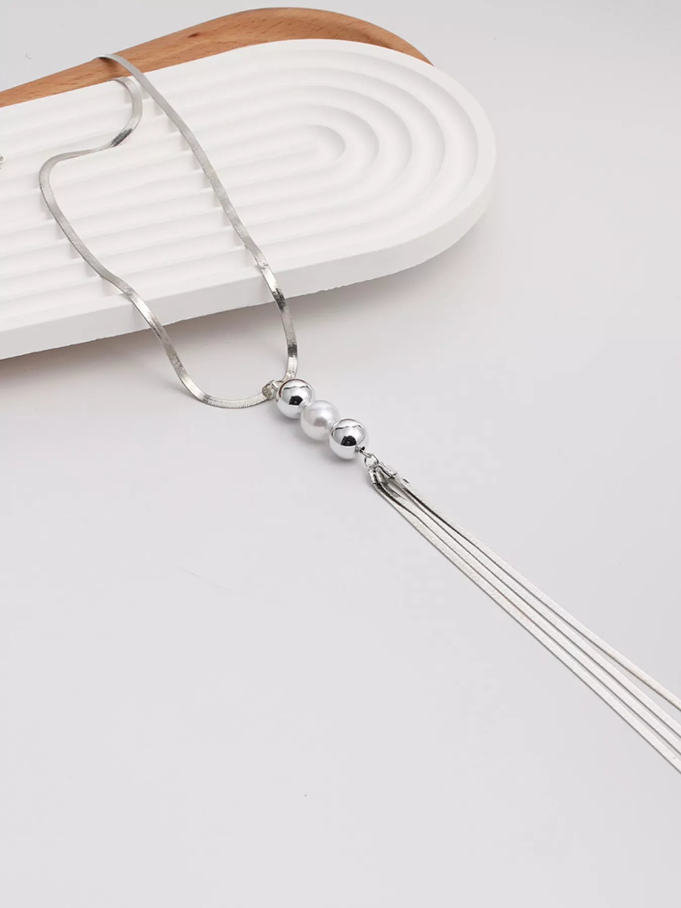 Alloy Silver-Plated Bead Tassel Necklace