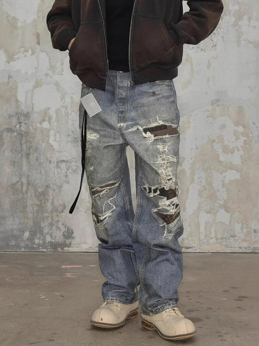 Men's Full Size Distressed Baggy Boyfriend Jeans Plus Size