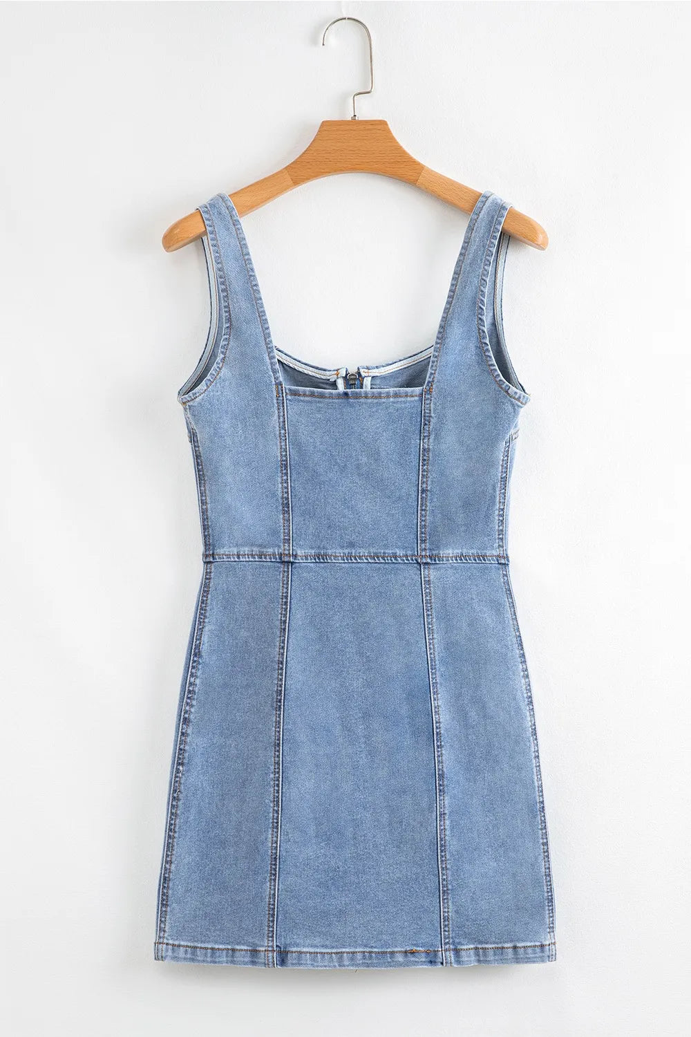 Square Neck Wide Strap Denim Dress