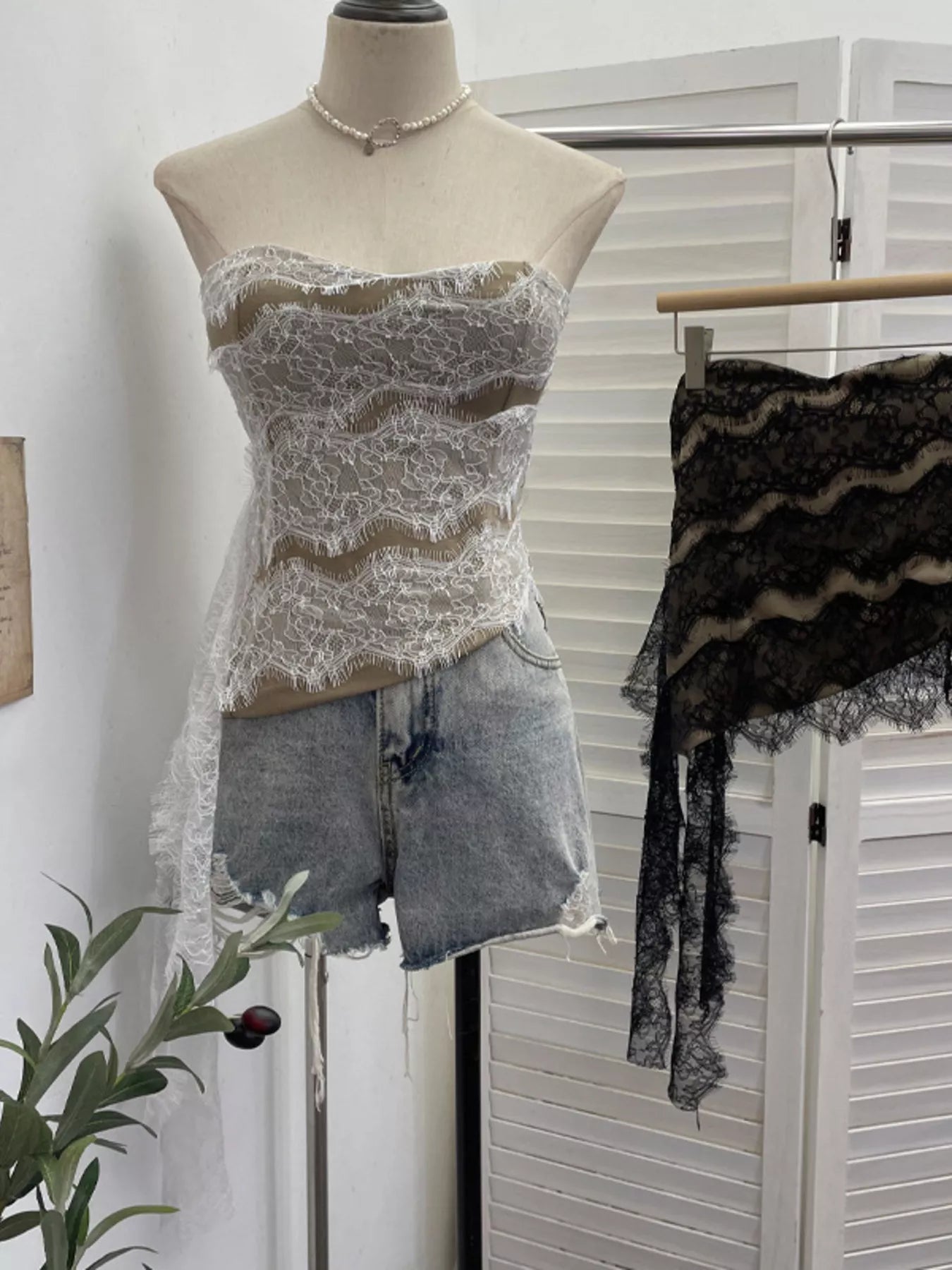 Lace Tube Top with Asymmetrical Hem