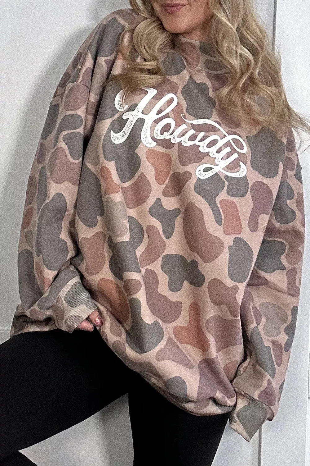 Plus Size Multicolour Camouflage Western Graphic Sweatshirt
