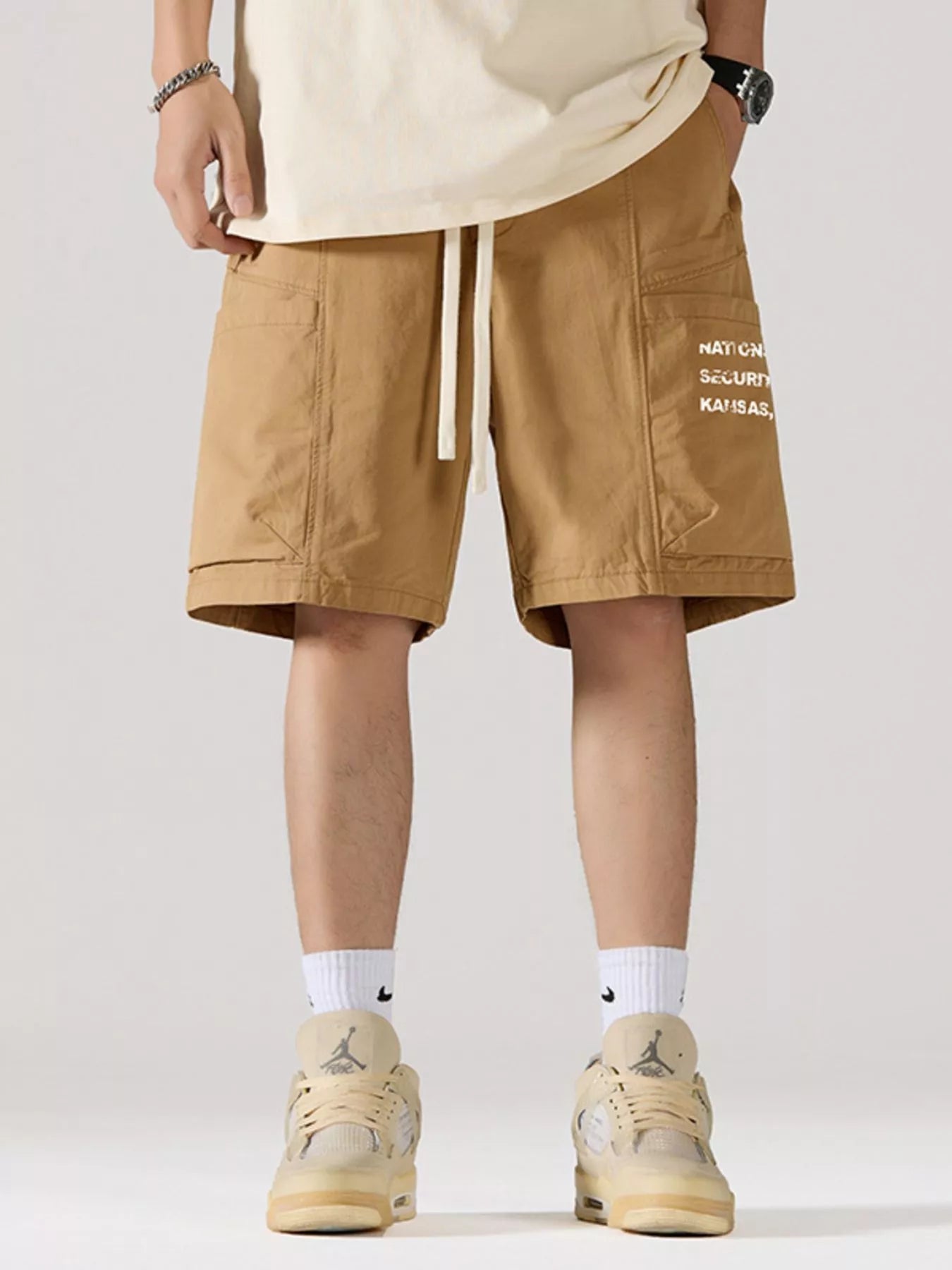 Men's Full Size Casual Cargo Shorts with Drawstring Plus Size