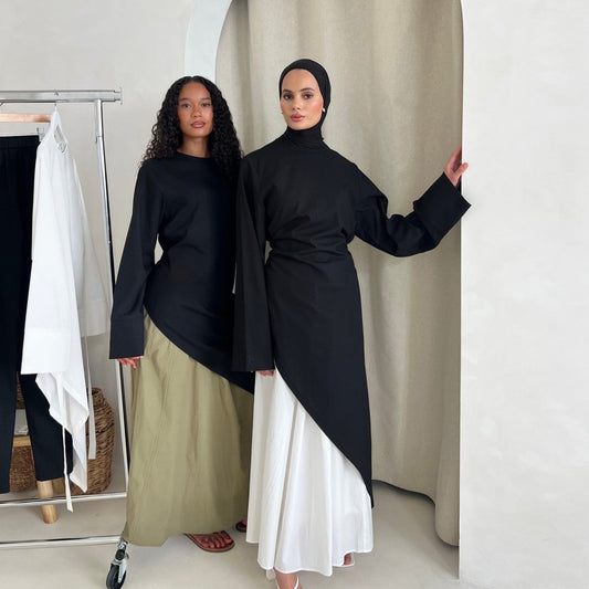 Asymmetric Tunic Top & Maxi Skirt Set | Modest Two-Piece Outfit (MS184)