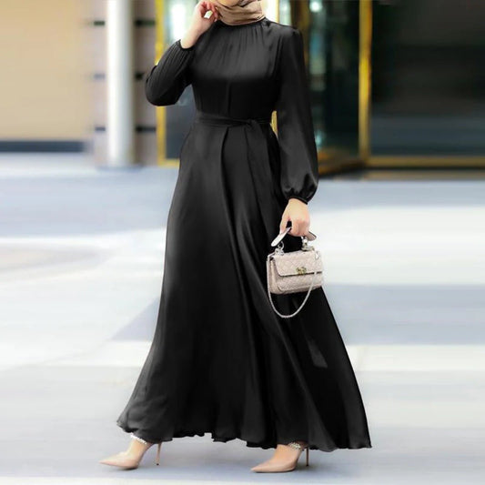 Elegant Faux Silk Abaya | Round Neck Abaya  (MA148)