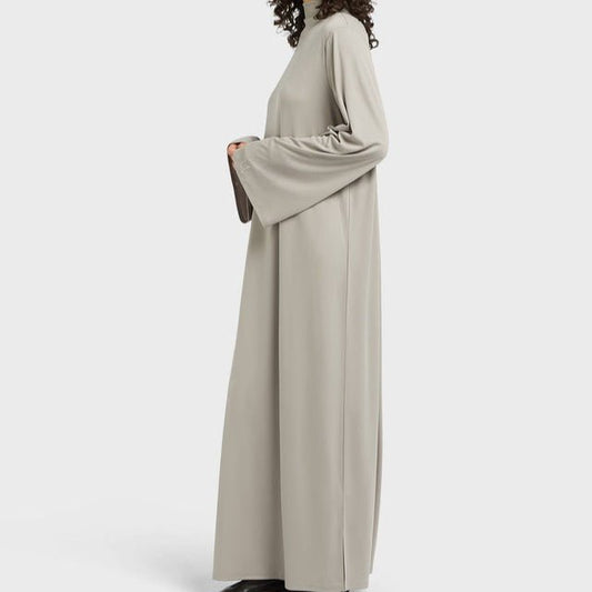 Elegant Half-Turtleneck Pullover Maxi Dress | Loose Fit Solid Color Dress with Hidden Pockets(MA313)