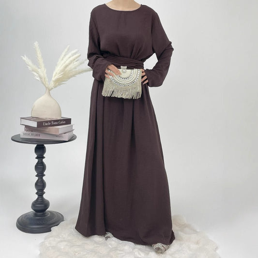 Elegant Lace-Up Ice Crape Abaya Evening Gown(MA160)