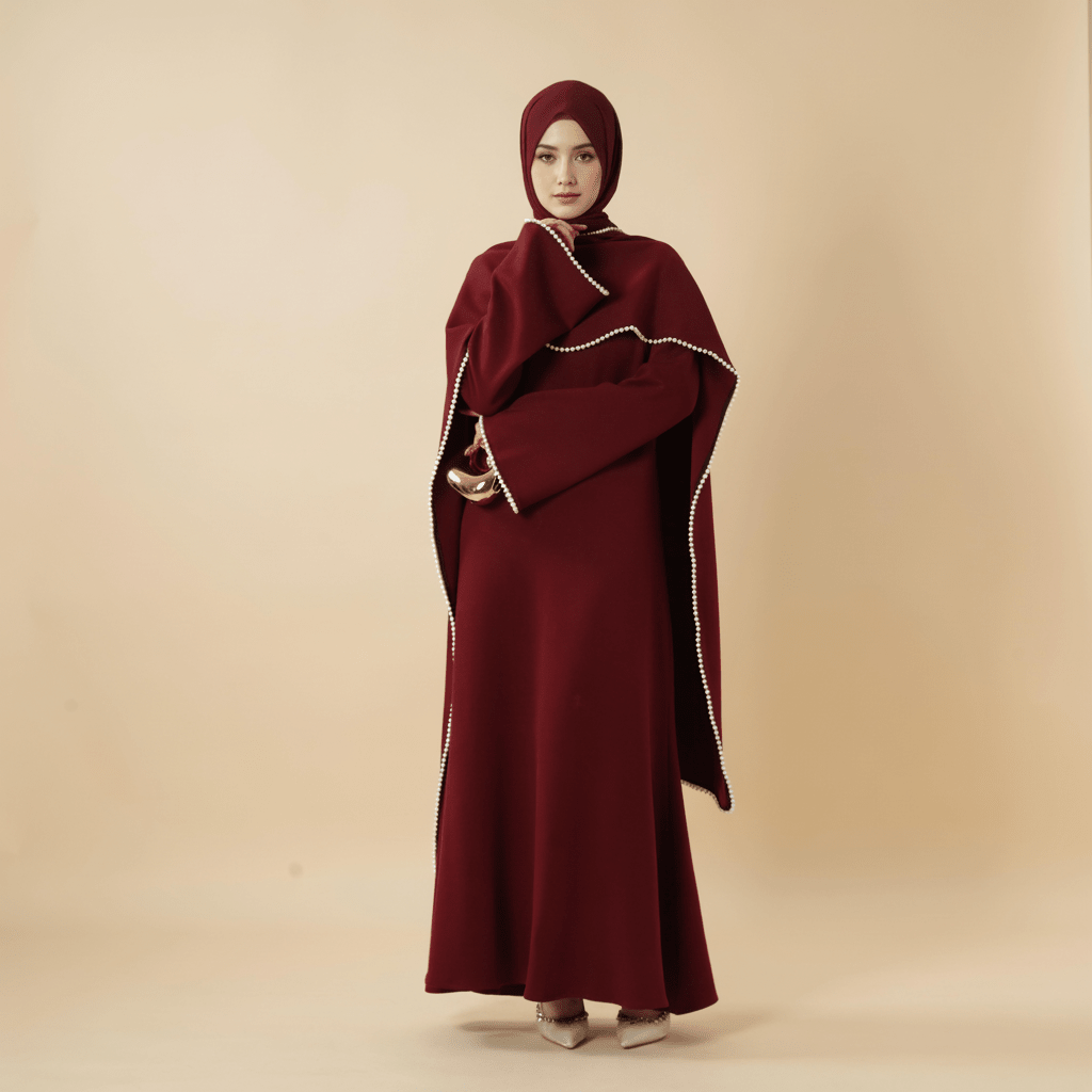 Elegant Pearl Embellished Cape Sleeve Evening Dress(MA337)