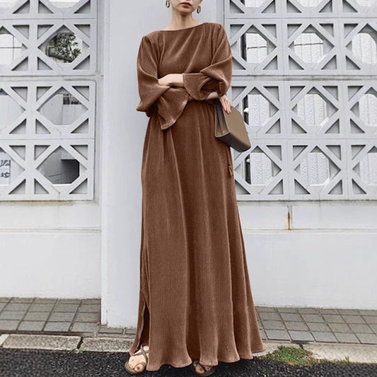 Elegant Vintage Solid Color Maxi Dress | Cinched Waist Long Abaya (MA323)