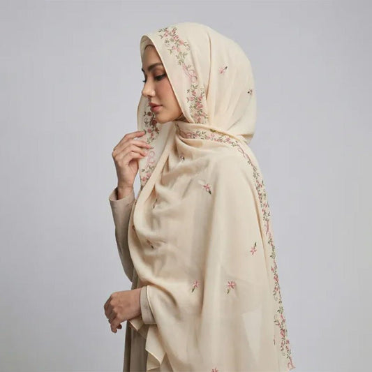 Embroidered Chiffon Hijab Scarf | Chiffon Hijab With Embroidery (MH220)
