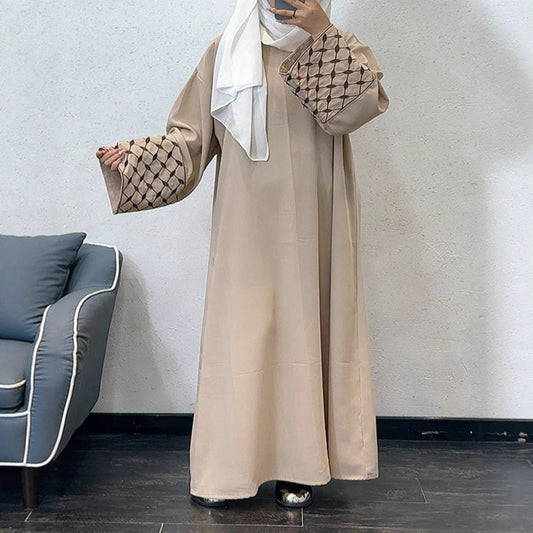 Embroidered Pattern Abaya Robe Dress - Modest Muslim Long Sleeve Maxi with Detachable Belt(MA272)