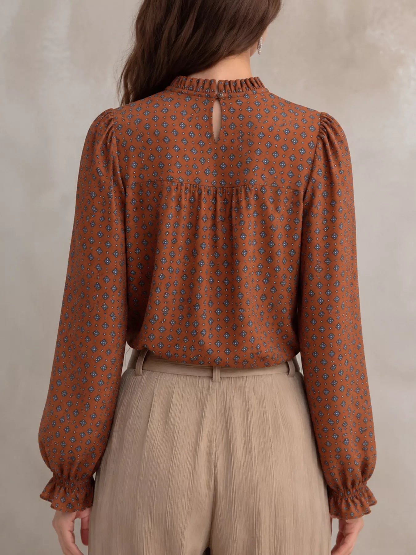 Printed Flounce Sleeve Blouse