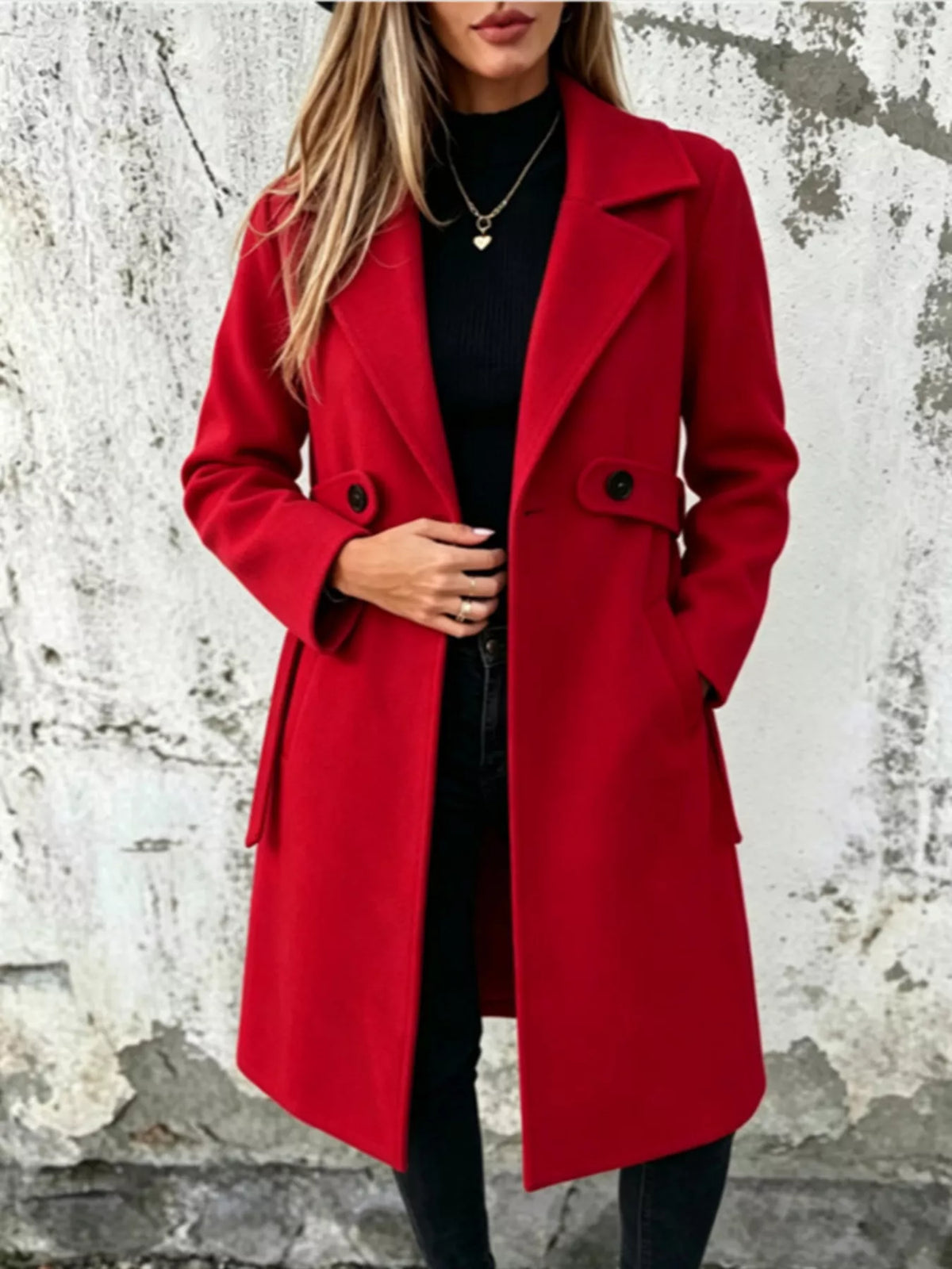 Full Size Lapel Collar Longline Overcoat Plus Size