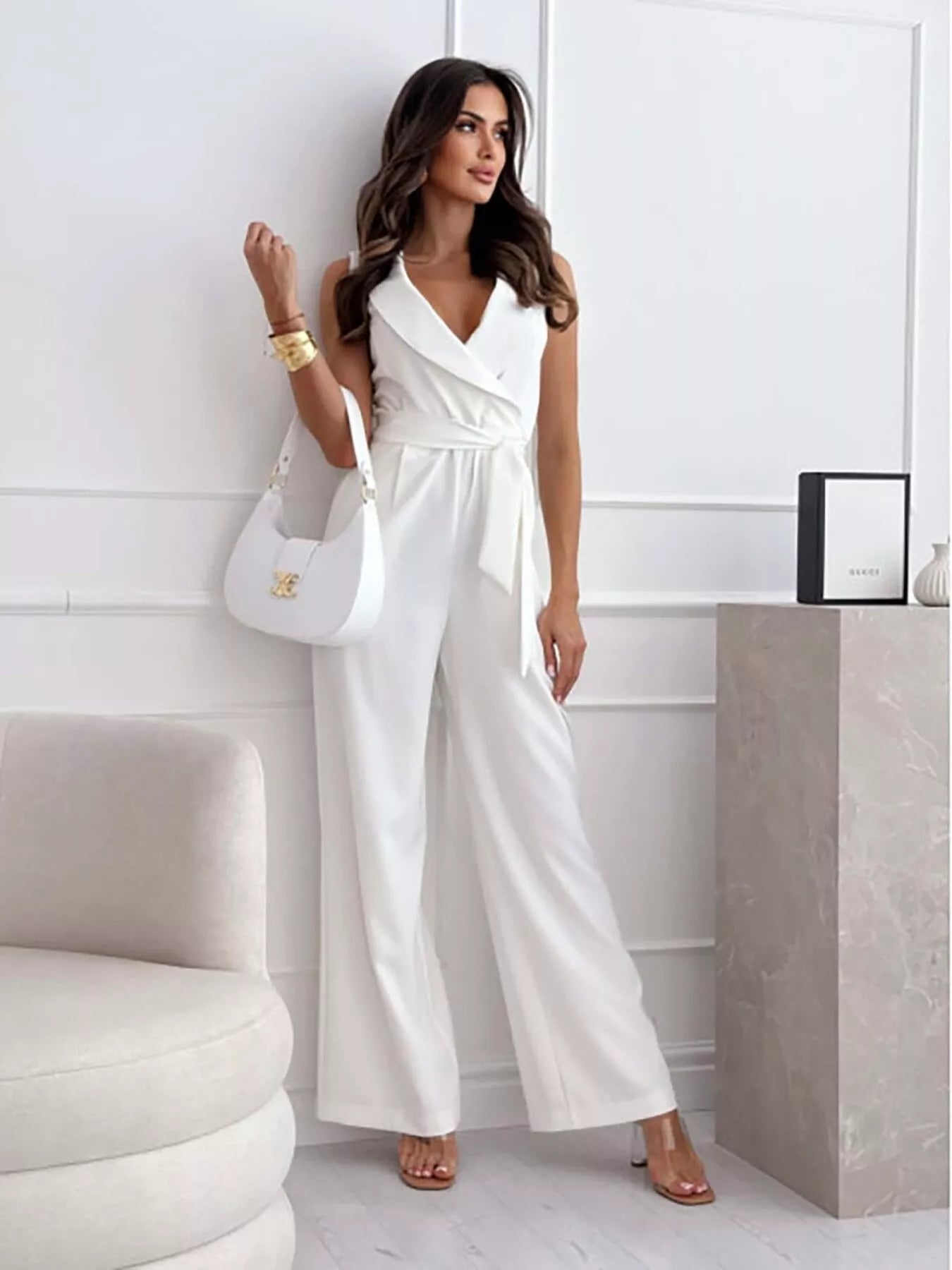 Surplice Sleeveless Wide-Leg Jumpsuit